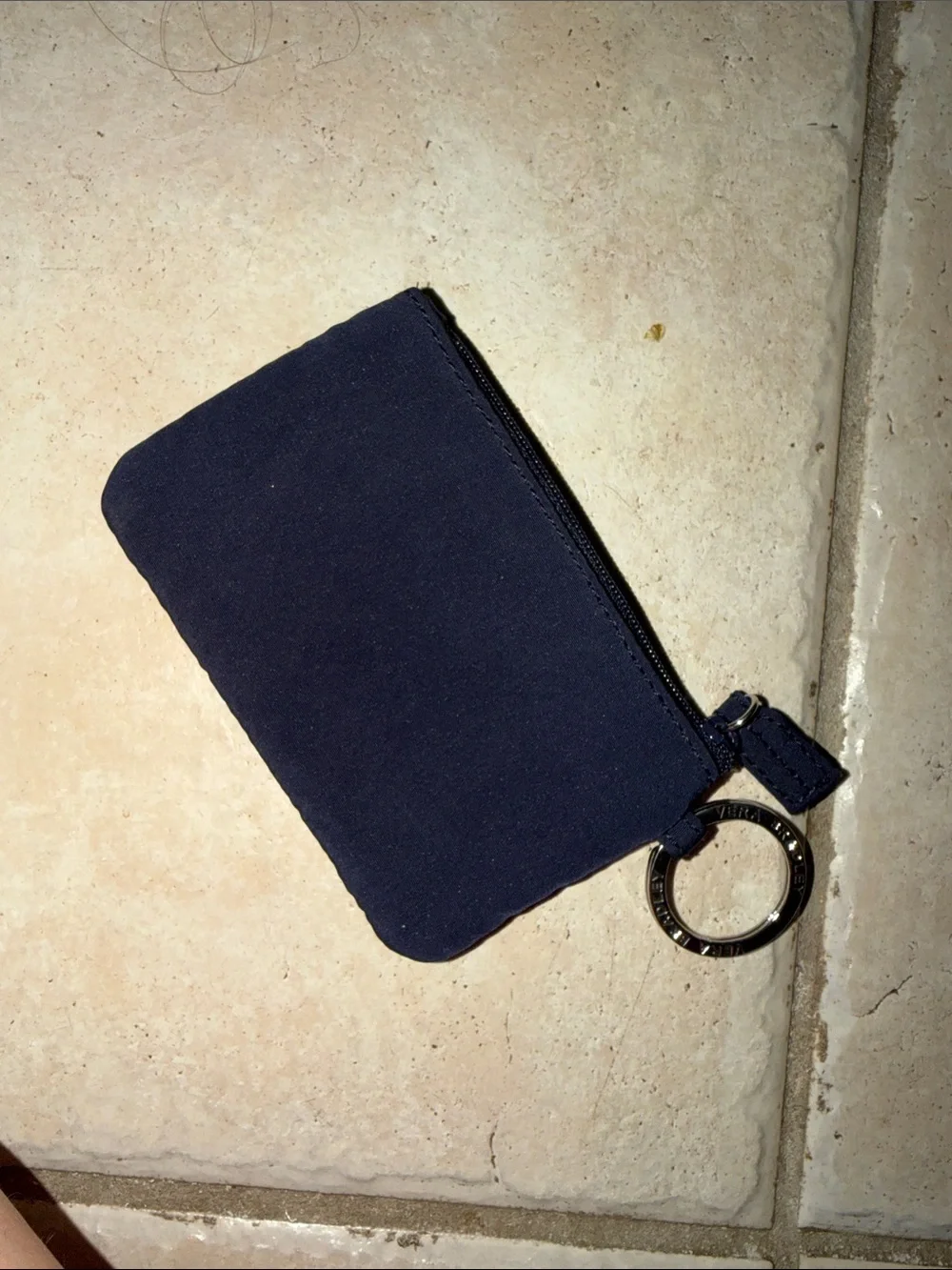 Vera Bradley Navy Zip Card Case Keychain with Patterned ID Window